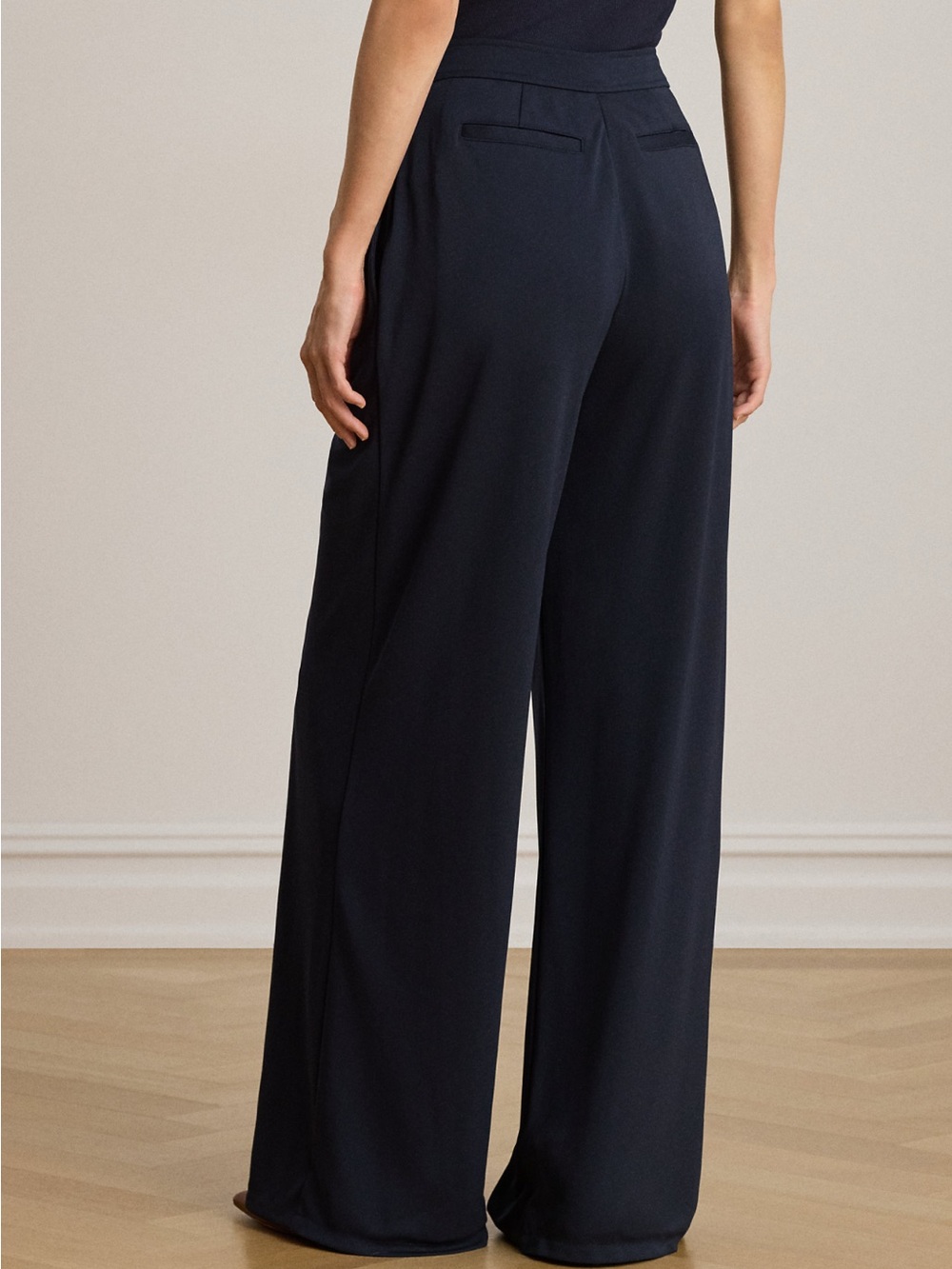 Polo Ralph Lauren Pleated Stretch Jersey Wide Leg Pant- Black - Picture 3 of 7